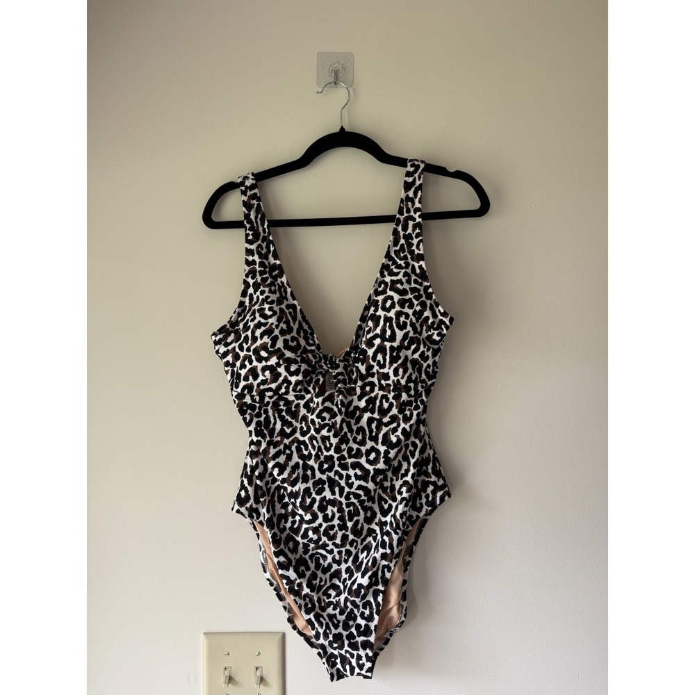 J.Crew Leopard Print Cutout‎ One-Piece Swimsuit with Front Bow Size L